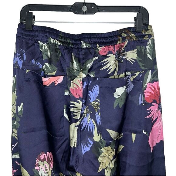 Johnny Was Biya Navy Blue Multi Silk Floral Wide Leg Cargo Chiome Pants Small - Picture 7 of 13